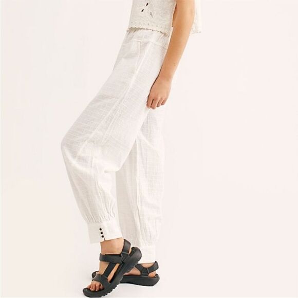 Free People Check It Out Tonal Embroidered Pants in Ivory M - Picture 4 of 16